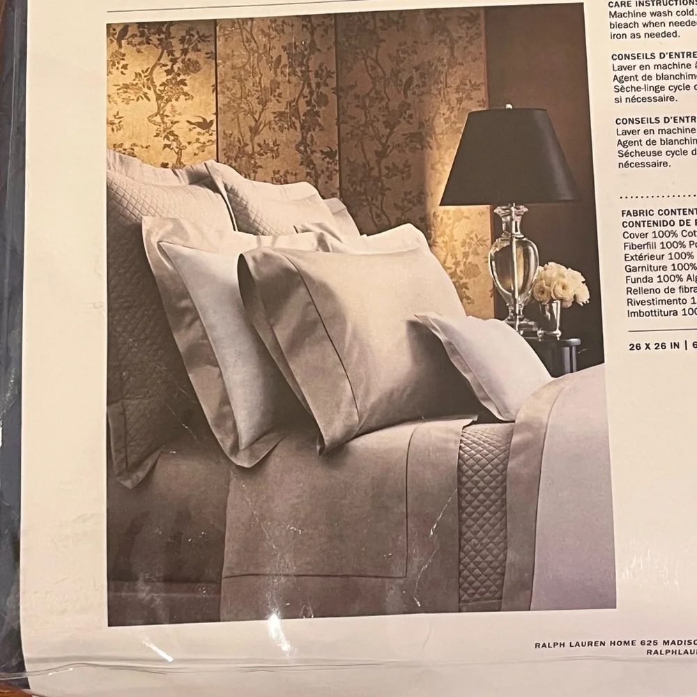 Ralph Lauren Wyatt Peacock Blue Euro Pillow Sham new open package Quilted